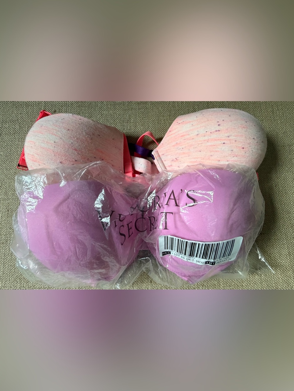 Two Victoria's Secret Pink Speckled Push-Up Bra Set - Light Pink & Bubblegum Pin